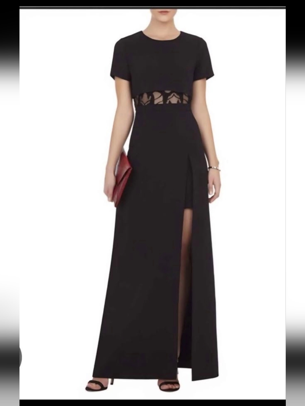 BCBGMaxAzria Haylee T-Shirt Overlay Gown.  Front Slit Size 6